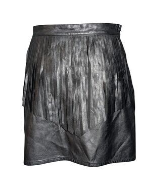 Divided Black Faux Leather Fringe Mini Skirt